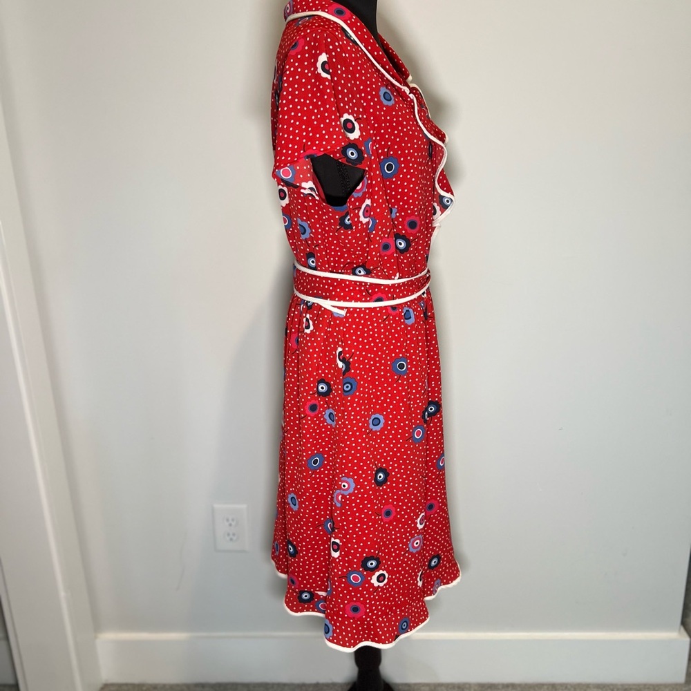 Modcloth Red Asymmetrical Dress with White and Blue Accents - Picture 4 of 4